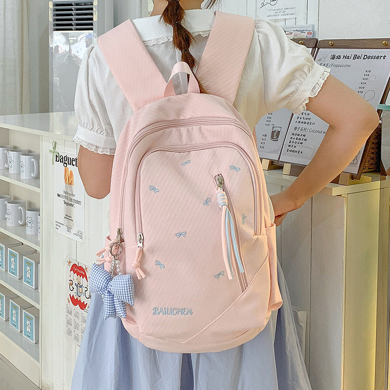 Stylish Embroidered Bow-Accent Casual Backpack Kalsten