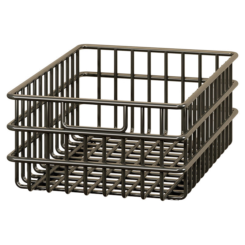 Stackable Metal Grid Pantry Storage Basket with Open Ventilated Frame and Integrated Carry Lip