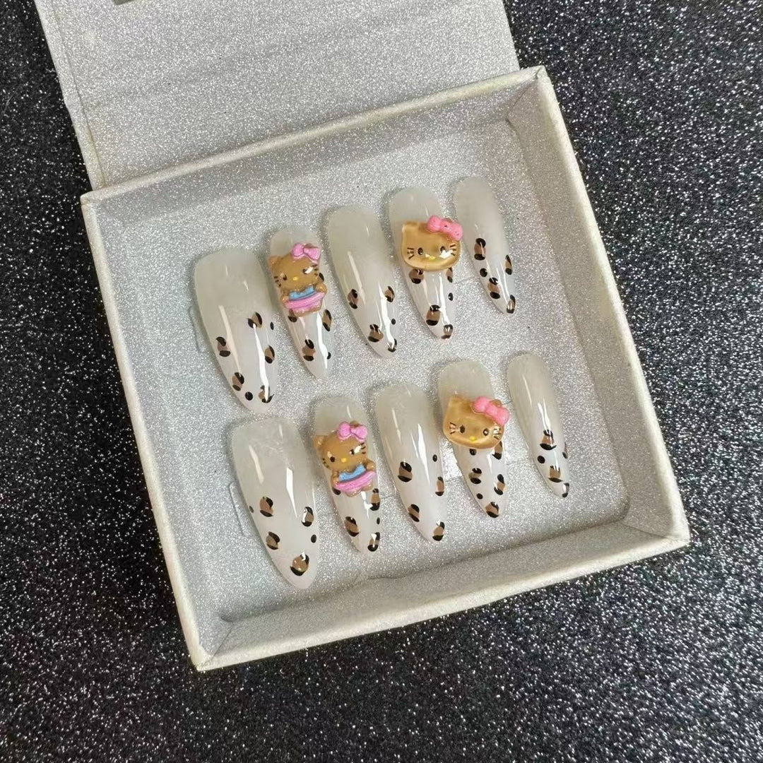 Stylish Press-On Nail Tips with Leopard Design Kalsten