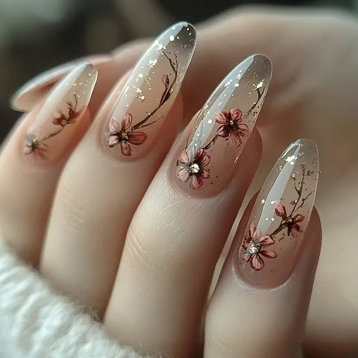 Artistic Floral Press-On Nail Set Kalsten