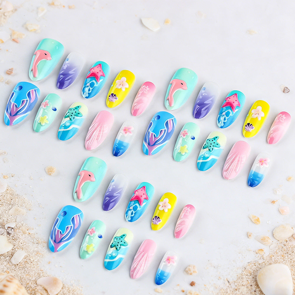 3D Seaside-Themed Press-On Nail Art Kalsten