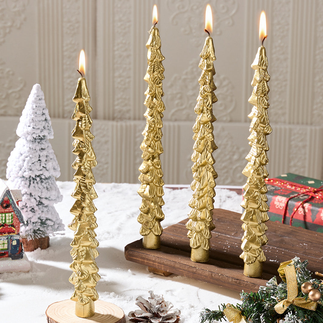 Hand-Textured Christmas Tree Taper Candle Set for Holiday Centerpieces