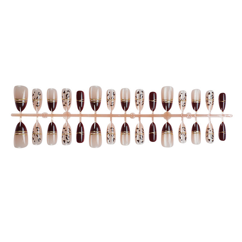 Elegant Press-On Nail Set with Geometric and Metallic Designs