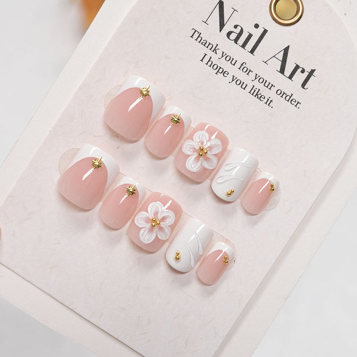 Floral-Embellished Acrylic Press-On Nails