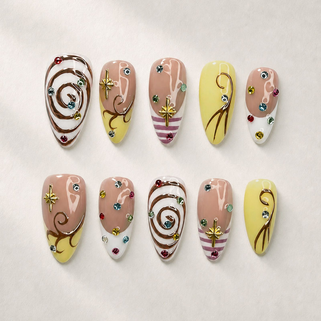 Artificial nail set with luxurious color accents and sparkling embellishments Kalsten