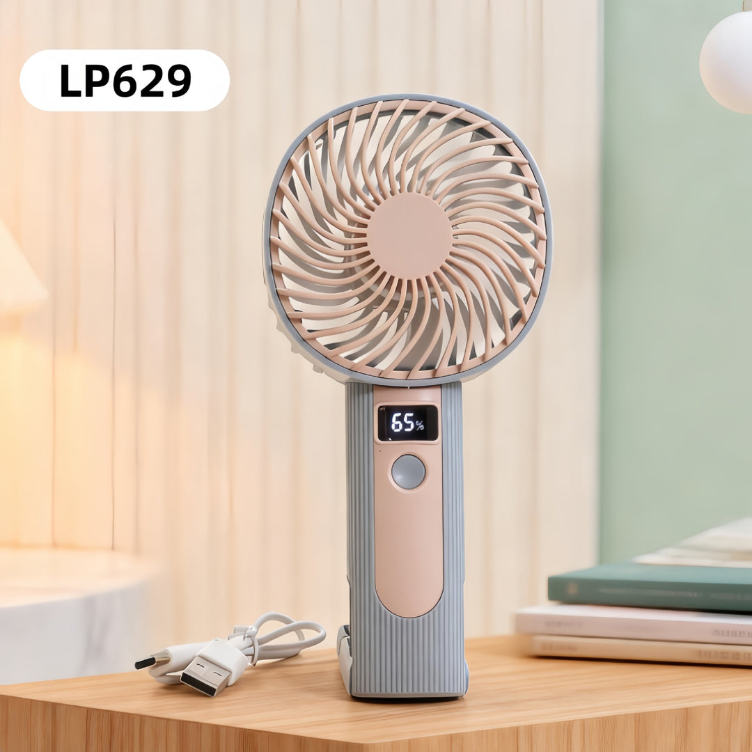 Ladies Portable Hand Fan with LCD Temperature Display and Rechargeable Battery Kalsten