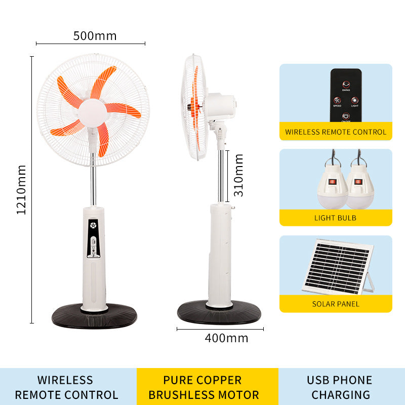 Unisex nan adjustable stand fan with solar panel, brushless motor, USB charging port and LED emergency light Kalsten