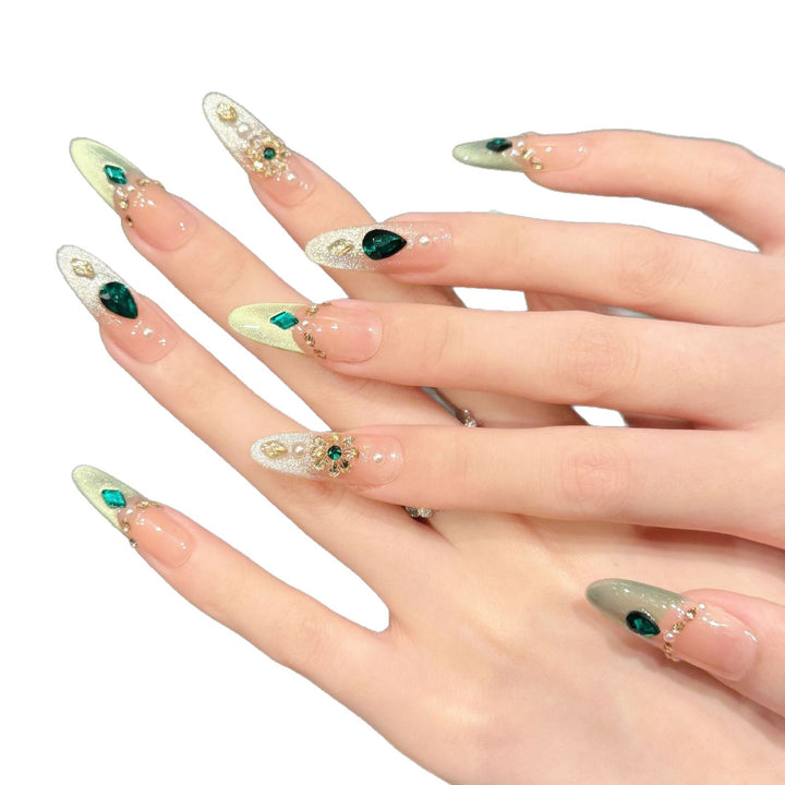 Artistic Gem-Embellished Press-On Nails