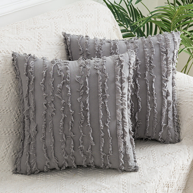 Decorative Fringed Textured Throw Pillow Cover Pair