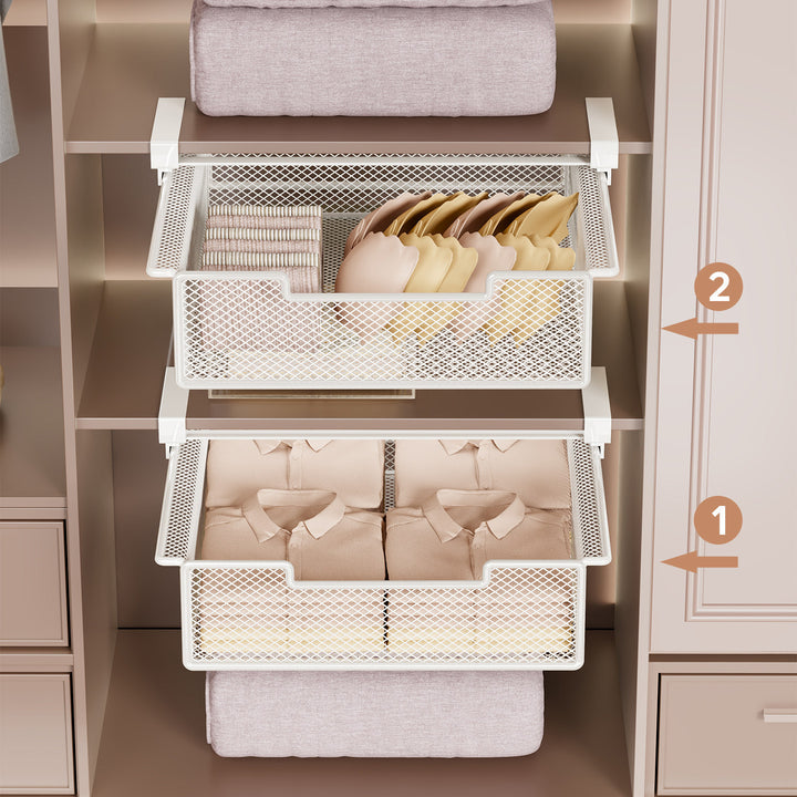 Under-Shelf Sliding Mesh Drawer Organizer with Clip-On Mount and Ventilated Metal Basket