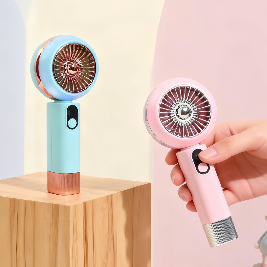 Ladies portable mini hand fan with LED light and digital control Kalsten