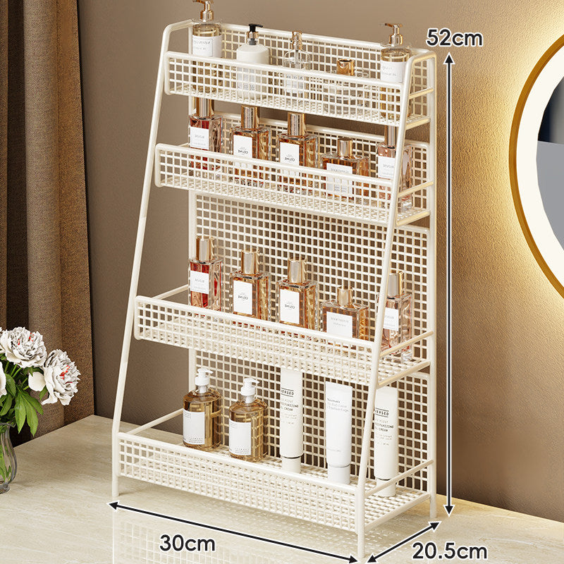 Two-Tier Metal Grid Countertop Vanity Organizer Shelf with Raised Front Lip