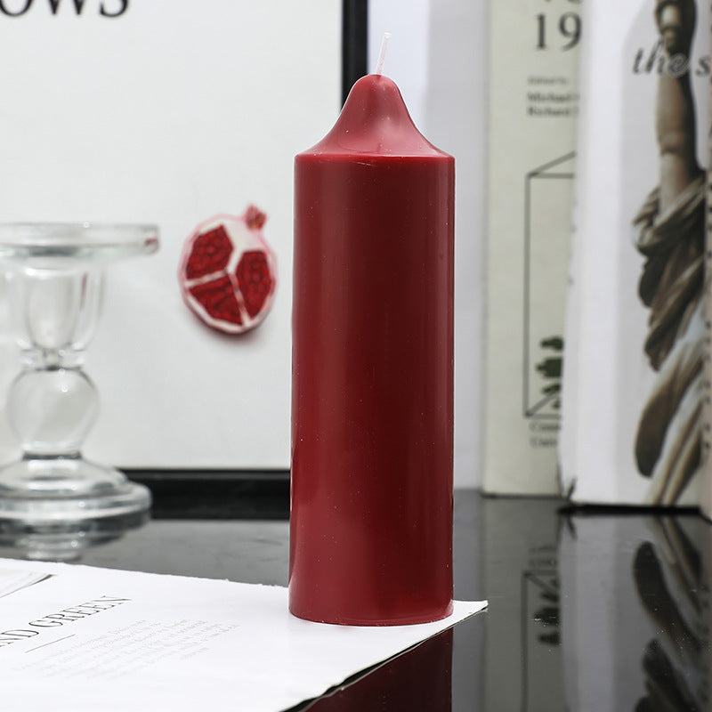 Hand-Poured Decorative Pillar Candle with Sculpted Tapered Top