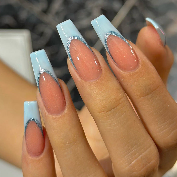Elegant Two-Tone Press-On Nails with Glitter Accents Kalsten