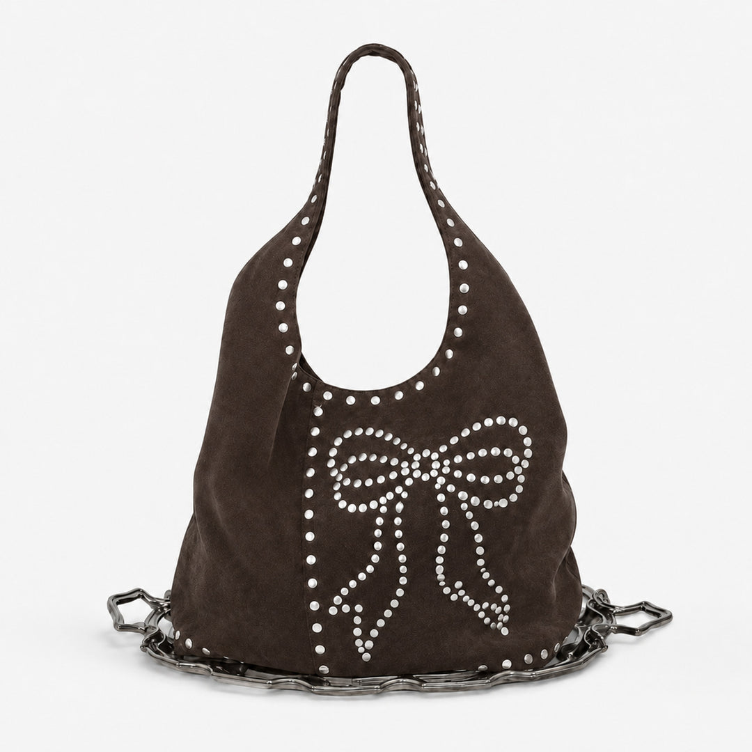 Decorative Studded Suede Hobo Bag