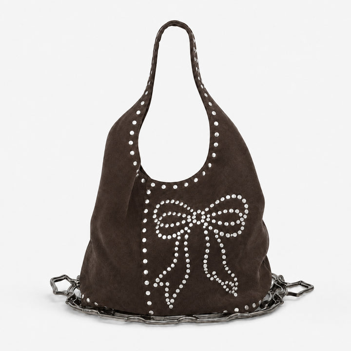 Decorative Studded Suede Hobo Bag