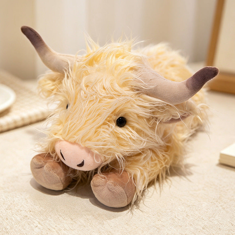 Plush Highland Calf Collectible Soft Toy with Curly Faux-Fur and Poseable Horns Kalsten