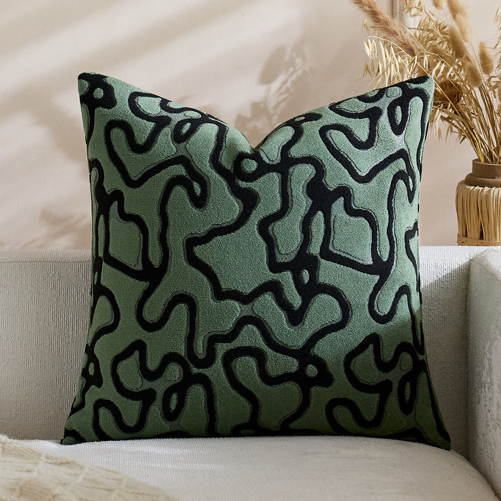 Tufted Chenille Abstract Maze Square Throw Pillow Cover