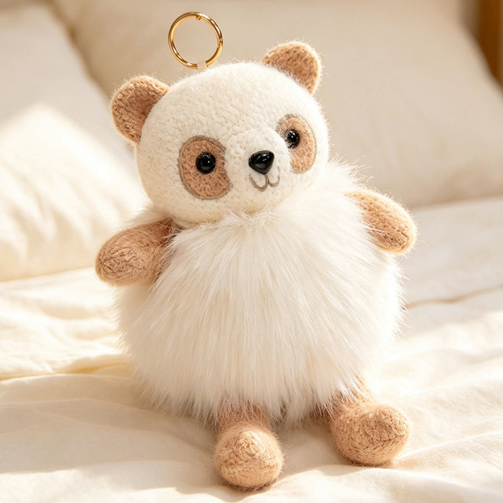 Plush Fluffy Monkey Bag Charm Keychain with Faux-Fur Body and Gold Ring Kalsten