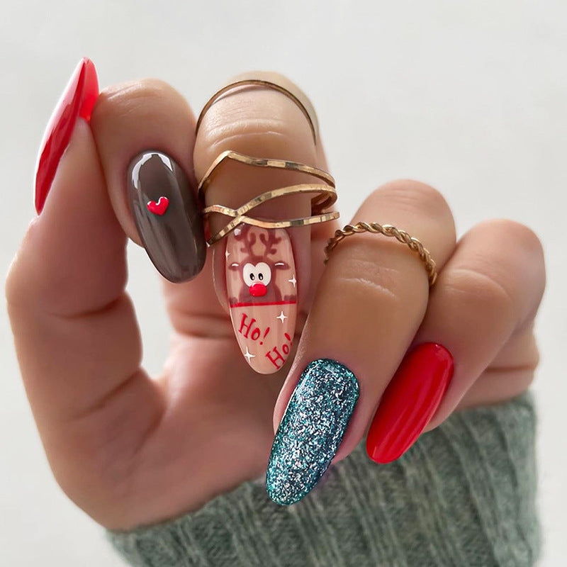 Creative Nail Art Set with Festive Christmas Designs and Glitter Accents Kalsten