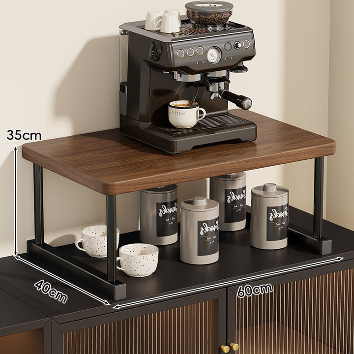 Two-Tier Countertop Coffee Station Shelf Riser with Walnut Top and Metal Frame