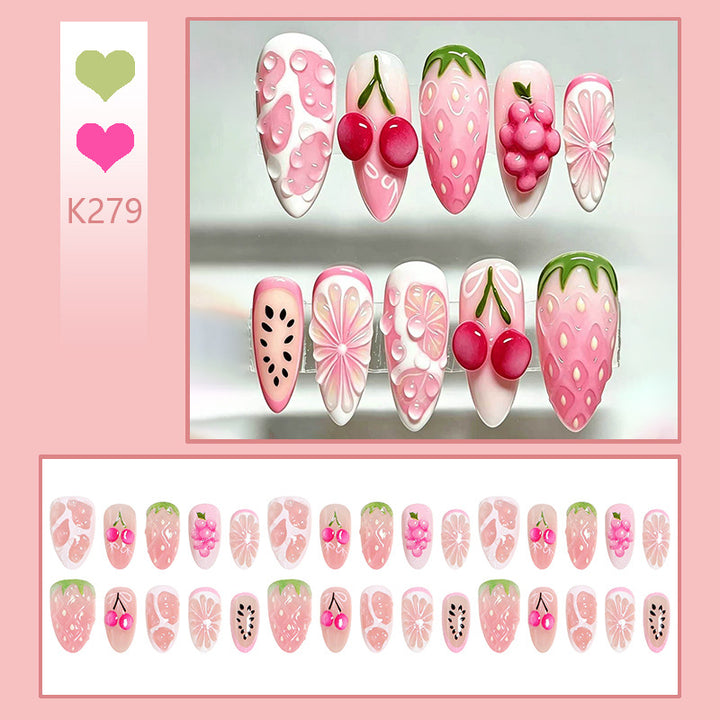 Art nail set with fruity patterns and glamorous accents Kalsten