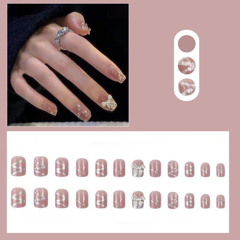 Artificial nails in an elegant design with 3D butterflies and glitter accents Kalsten