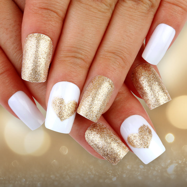Elegant Glitter Heart Press-On Nails Kalsten