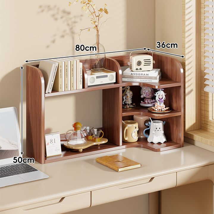 Multi-Compartment Desktop Shelf Organizer with Raised Back and Open Cubbies