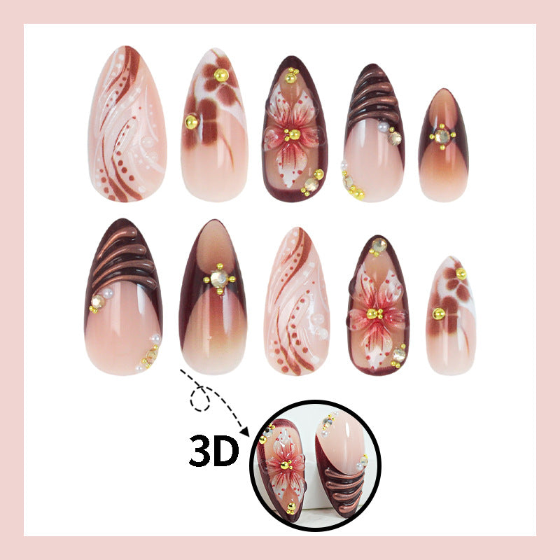 Acrylic nail set with 3D flower decorations and elegant patterns Kalsten