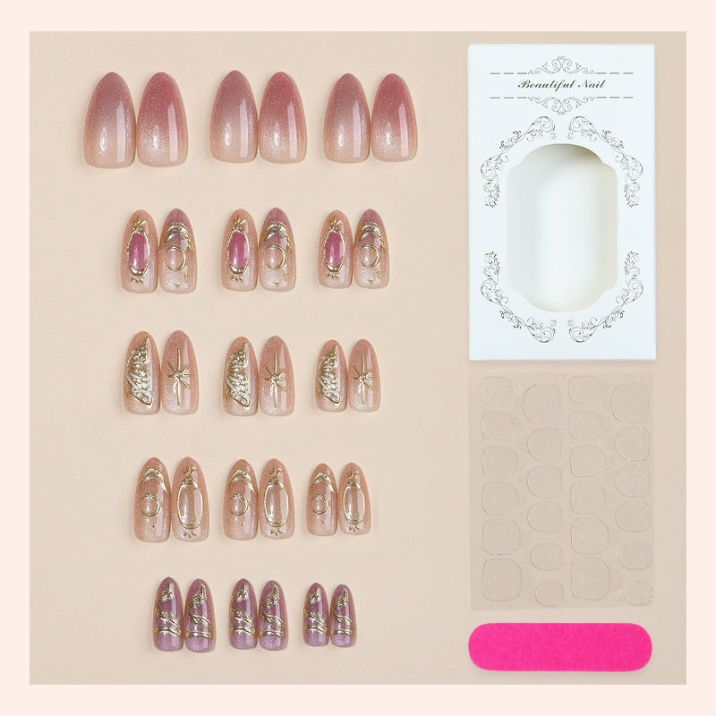 Acrylic nail set with elegant glitter and flower appliqués Kalsten