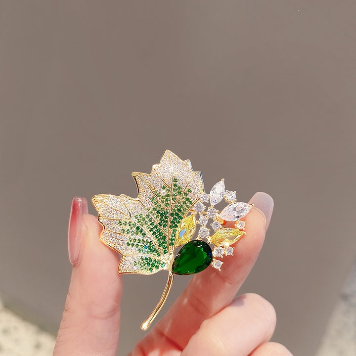 Exquisite leaf brooch with sparkling crystals Kalsten