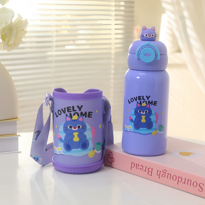 Insulated water bottle with integrated carrying strap and cute cat design Kalsten