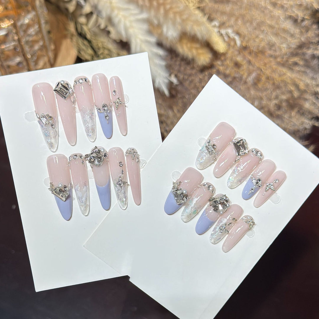 Elegant Stiletto Press-On Nail Art Set with Rhinestone Embellishments Kalsten