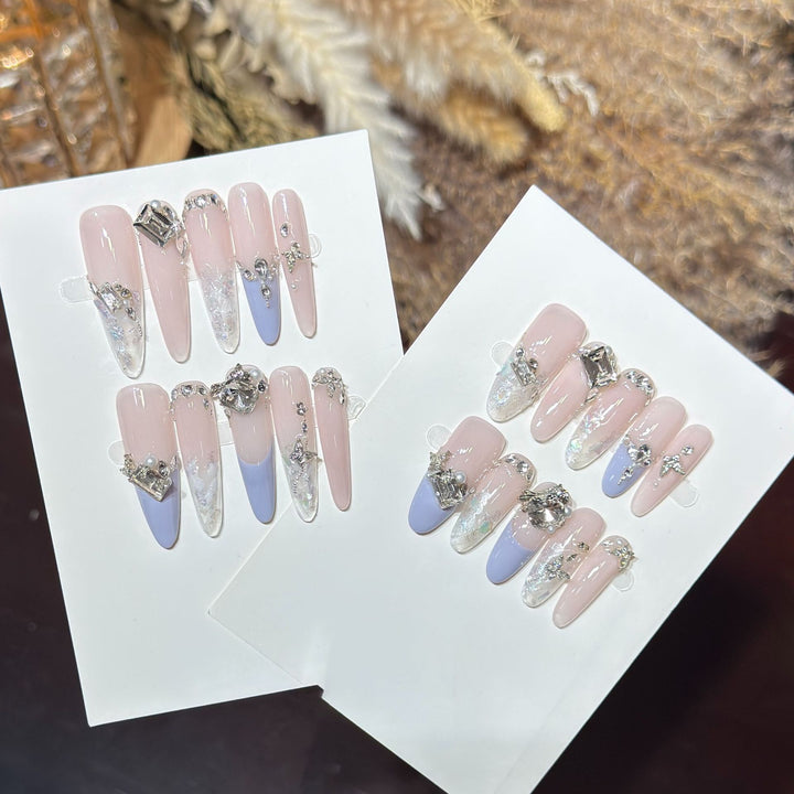 Elegant Stiletto Press-On Nail Art Set with Rhinestone Embellishments Kalsten