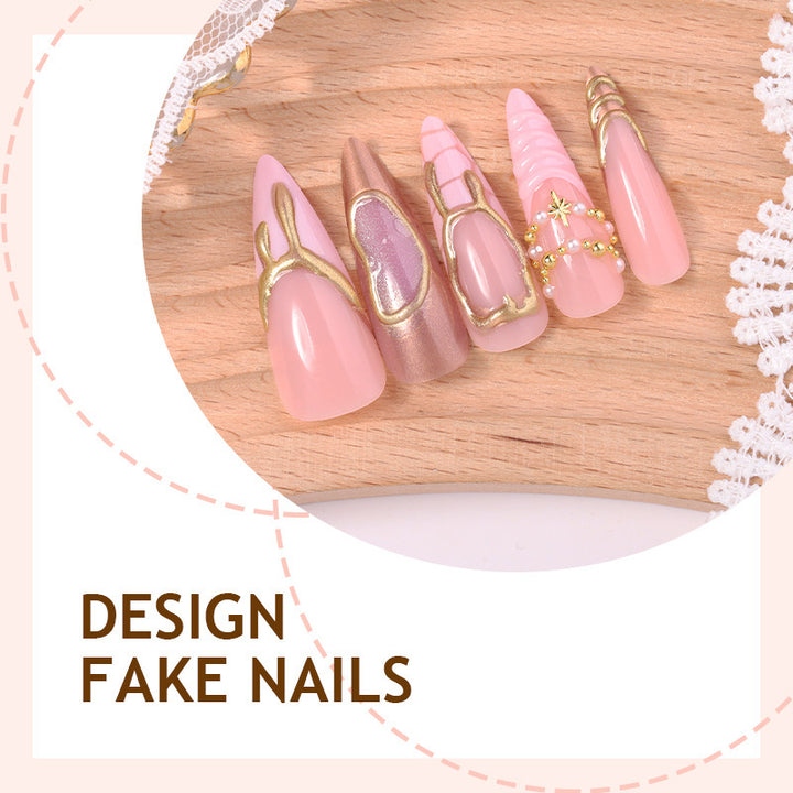 Artificial nail set with glamorous gold accents and elegant designs Kalsten