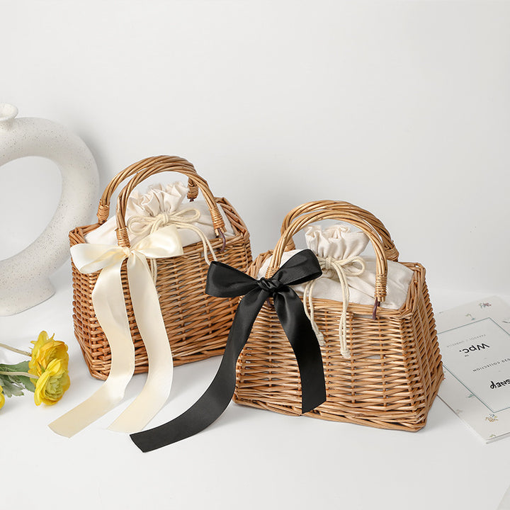 Women's Handwoven Basket Bag with Elegant Bow Accent Kalsten
