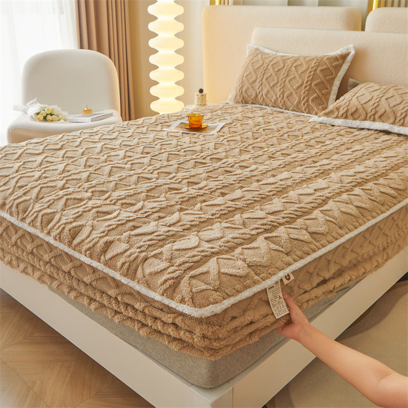 Plush Sherpa Quilted Mattress Topper With Deep-Skirt Non-Slip Fit And Embossed Cable Texture