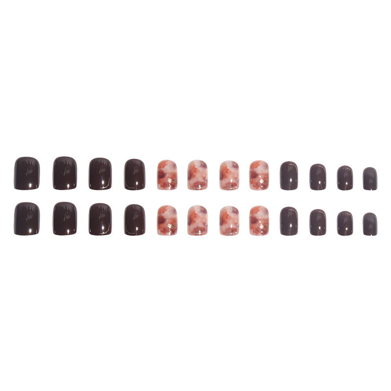 Artistic Press-On Nail Set with Marble and Metallic Accents Kalsten
