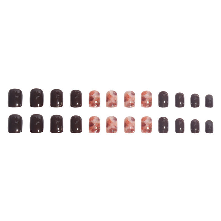 Artistic Press-On Nail Set with Marble and Metallic Accents Kalsten