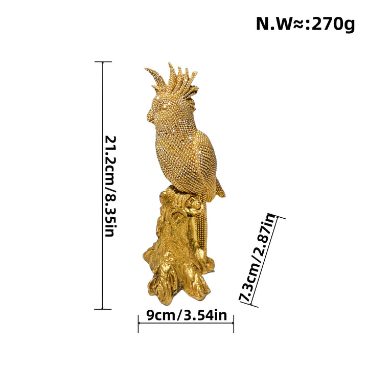 Shiny parrot figure on tree stump Kalsten
