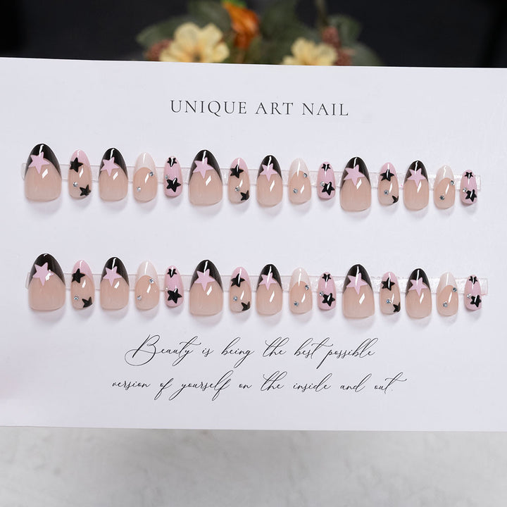 Artistic Press-On Nail Set with Star and Butterfly Designs