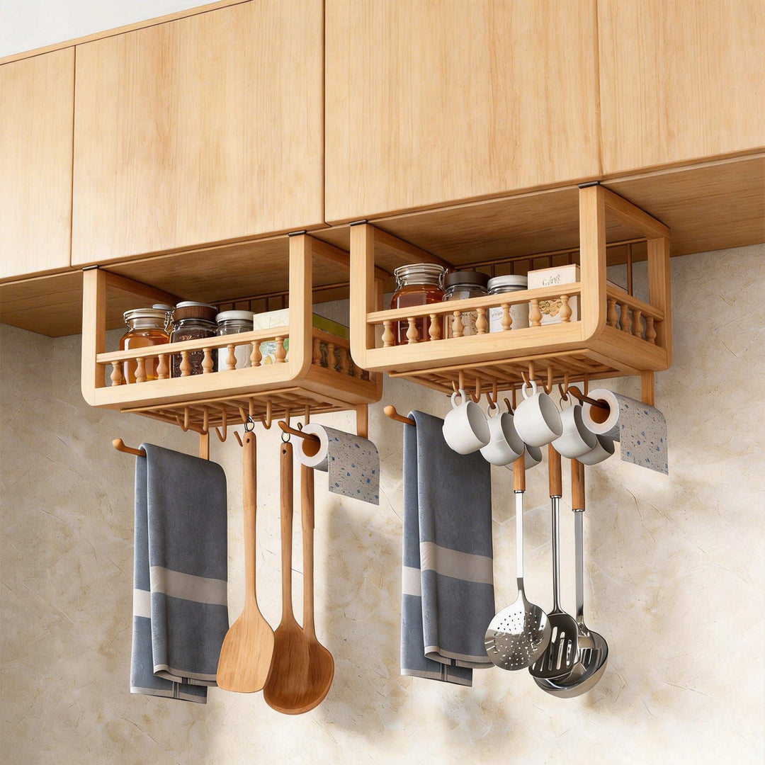 Under-Shelf Sliding Hanging Kitchen Storage Basket Organizer with Ventilated Metal Base and Rail Mount