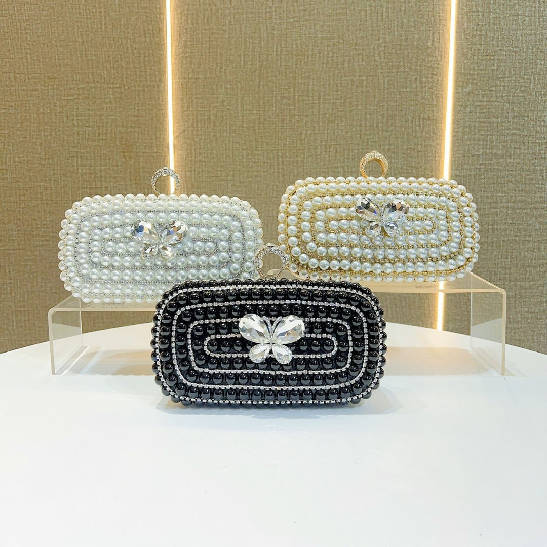 Pearl-Studded Butterfly Evening Clutch