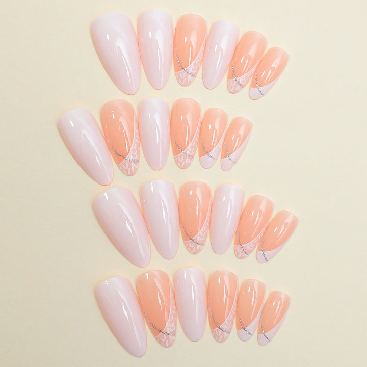 Decorative Press-On Nail Set with Stylish Heart and Gem Accents kalsten