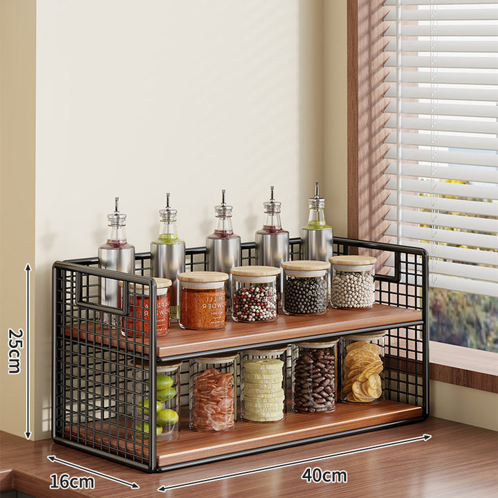 Compact Two-Tier Metal Grid Countertop Spice and Pantry Jar Organizer