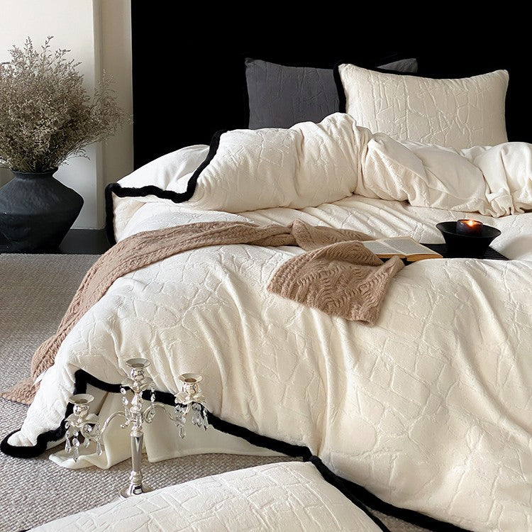 Luxurious Jacquard bedding set with structured relief quilting and contrast piping