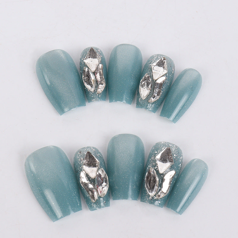 Elegant Press-On Nail Set with Gem Accents