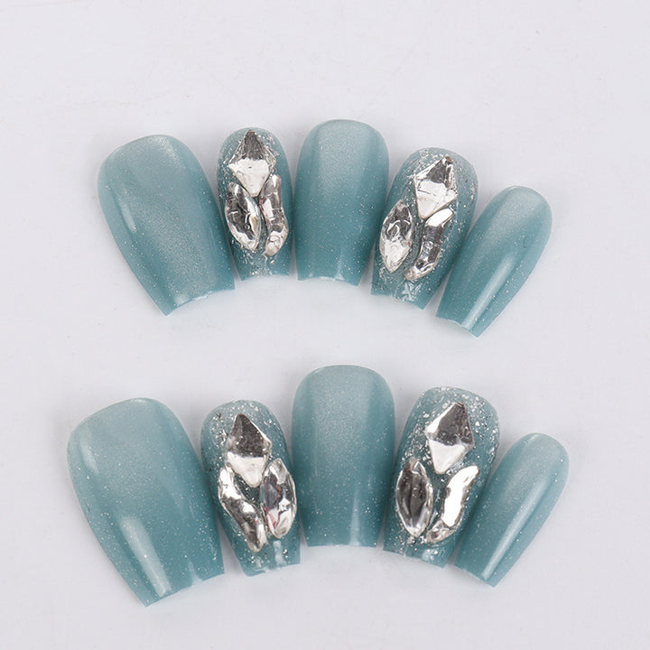 Elegant Press-On Nail Set with Gem Accents