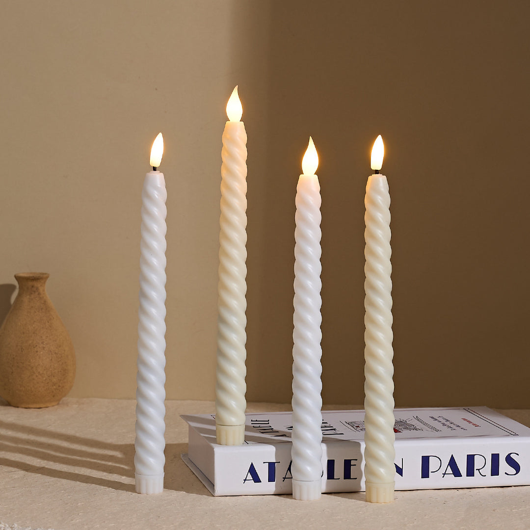 Long-Burning Spiral Dripless Taper Candles with Stabilizing Base